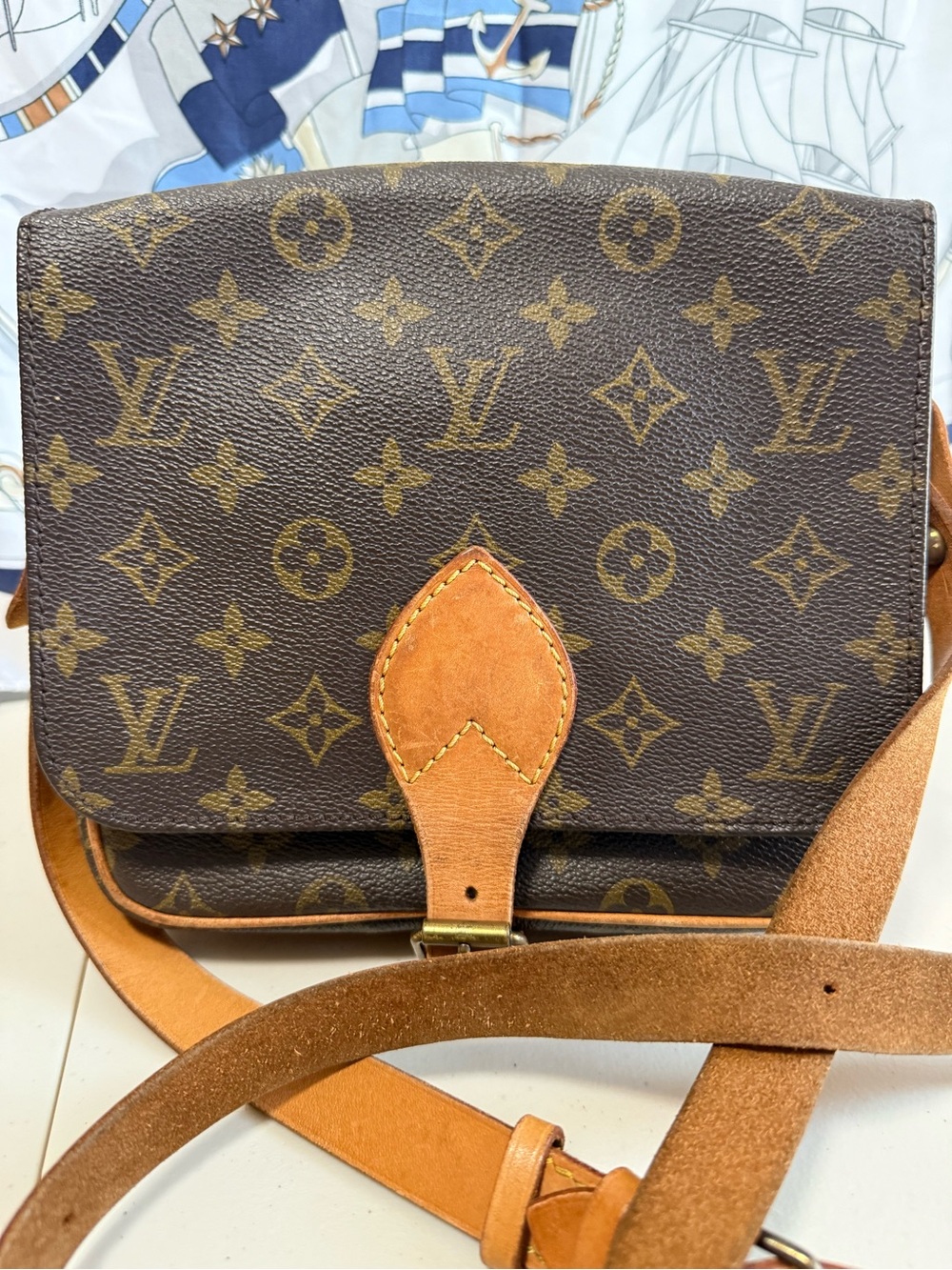Louis Vuitton Brown Monogram Messenger Bag with Tan Leather Trim